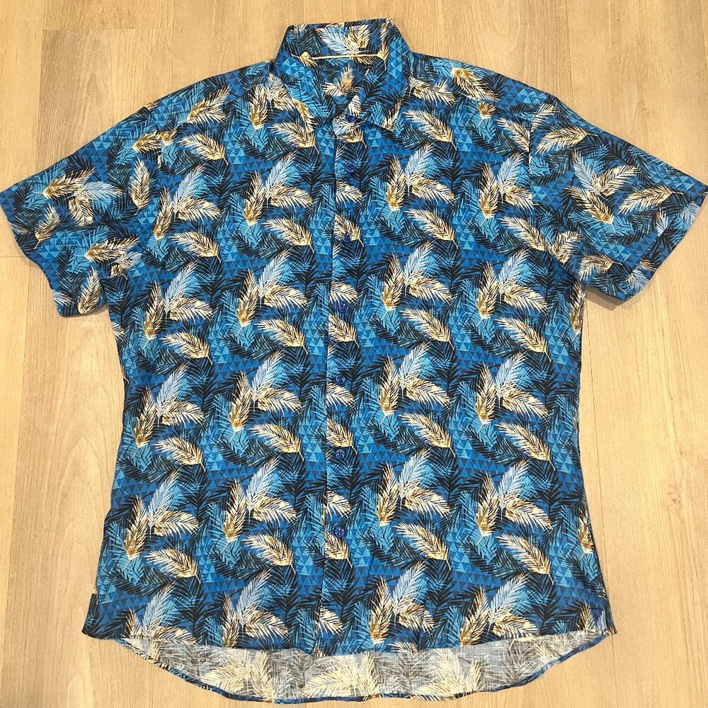Bertigo Short Sleeve Mens Button Down Shirt Leaf Arts Size Large (4)